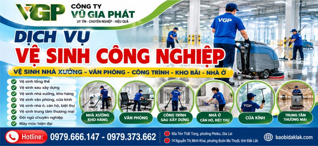 Đơn vị dọn dẹp vệ sinh công nghiệp uy tin tại Gia Lai