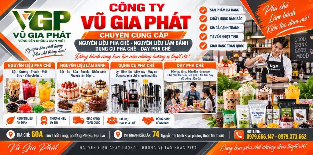 Kho nguyên liệu pha chế ở Pleiku Gia Lai